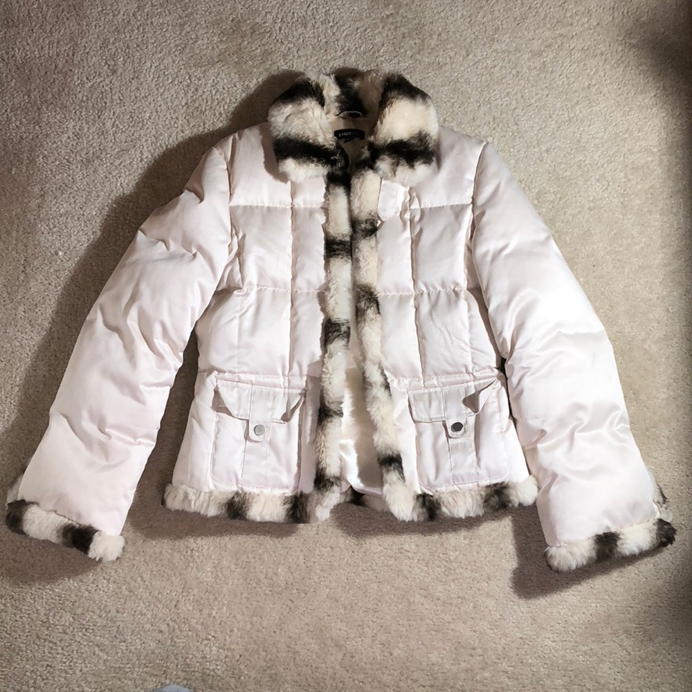 Bebe Real Fur Cream Puffer Jacket
